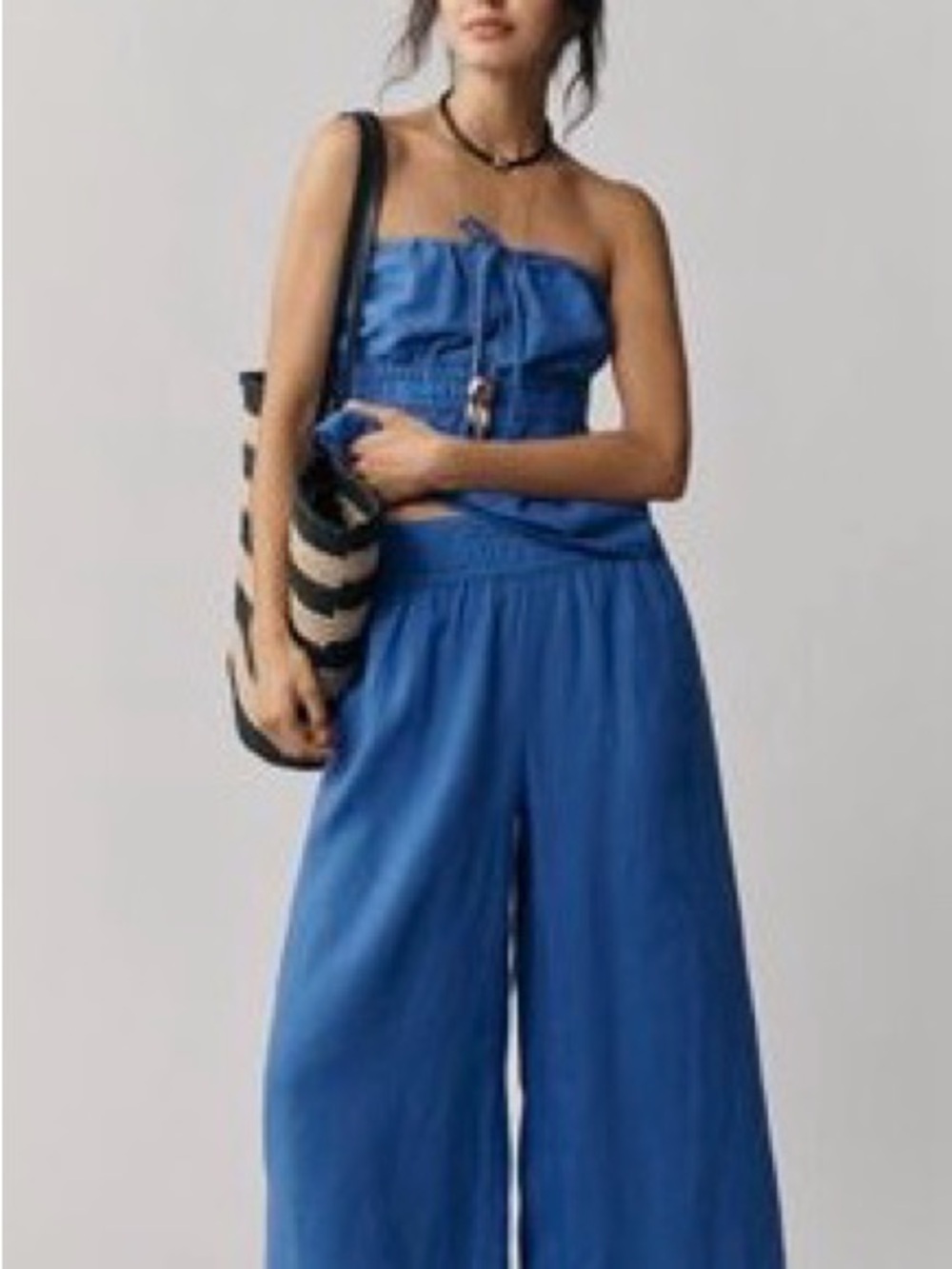 Blue Strapless Wide-Leg pants